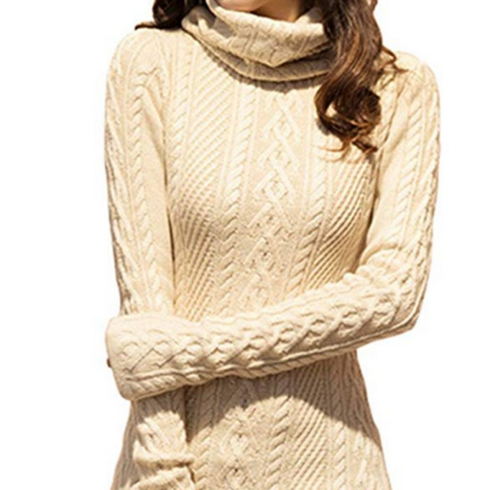 turtle neck  stretchable long sleeve sweater dress